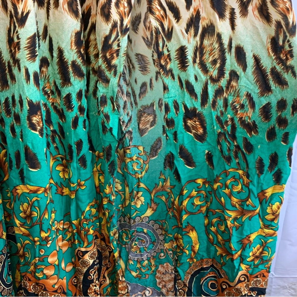 NWT Fashion Nova Holy Slit Spaghetti Strap Maxi Green Mixed Print Dress, size M - Picture 10 of 16